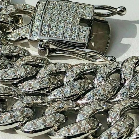 ICED OUT REAL Solid Silver 925 Miami Cuban Chain 26" - Picture 3 of 5